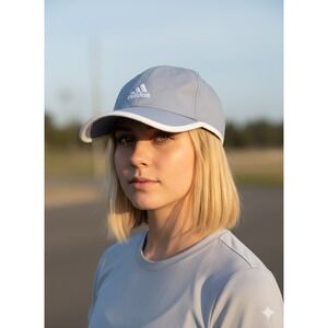 Women Adidas Hat Light Blue with White Logo Adjustable Strap